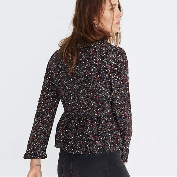 Madewell 100% Silk Ruffle-Hem Wrap Top in Starry Night Sz. Sm - Picture 4 of 16